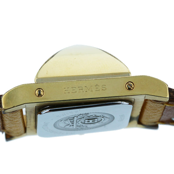 エルメス メドール  ゴールド イエロー メッキ レザー 腕時計 レディース HERMES 〇Y刻印 クオーツ ホワイト文字盤 【中古】