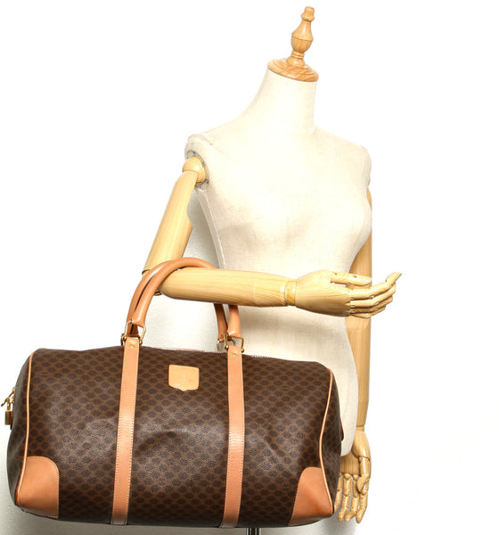 セリーヌ マカダム ブラウン PVC レザー ボストンバッグ ユニセックス CELINE 中古