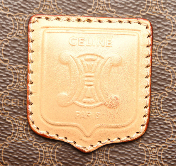 セリーヌ マカダム ブラウン PVC レザー ボストンバッグ ユニセックス CELINE 中古
