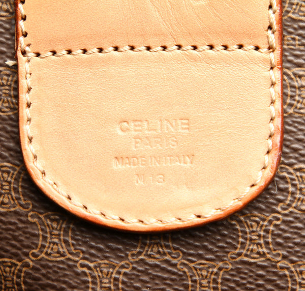 セリーヌ マカダム ブラウン PVC レザー ボストンバッグ ユニセックス CELINE 中古