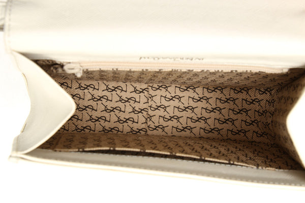 イヴ サンローラン ホワイト レザー 斜め掛け ショルダーバッグ レディース YVES SAINT LAURENT 中古