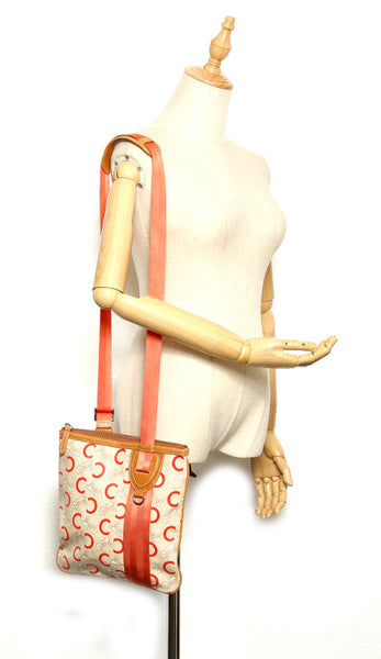 セリーヌ Cマカダム ベージュ オレンジ PVC レザー 肩掛け ショルダーバッグ レディース CELINE 中古