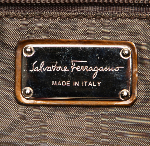 サルヴァトーレフェラガモ ガンチーニ AB-21 5370 グリーン 緑 エナメル ハンドバッグ レディース Salvatore Ferragamo 中古