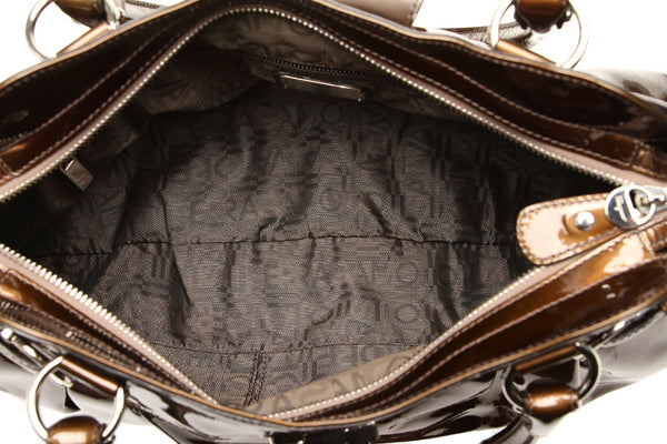 サルヴァトーレフェラガモ ガンチーニ AB-21 5370 グリーン 緑 エナメル ハンドバッグ レディース Salvatore Ferragamo 中古