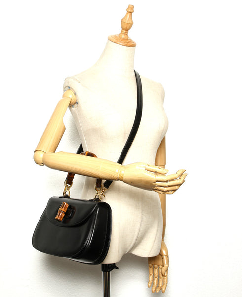 グッチ バンブー 000・1227 ブラック 黒 レザー ハンドバッグ ショルダーバッグ 2WAY レディース GUCCI 中古