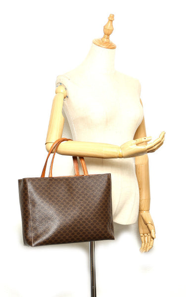 セリーヌ マカダム ブラウン PVC レザー トートバッグ レディース CELINE 中古