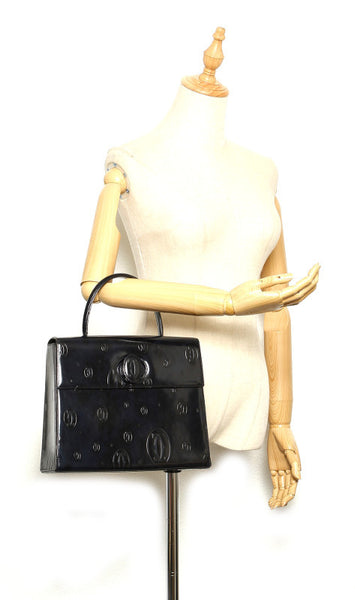 カルティエ ハッピーバースディ ネイビー パテントレザー ハンドバッグ レディース CARTIER 中古