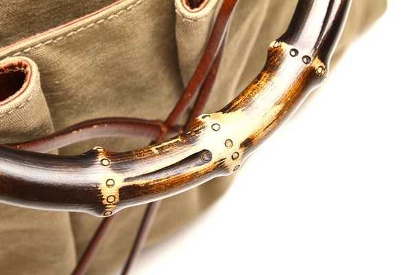 グッチ バンブー 109138 カーキ ブラウン キャンバス レザー ハンドバッグ レディース GUCCI 中古