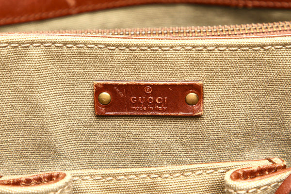 グッチ バンブー 109138 カーキ ブラウン キャンバス レザー ハンドバッグ レディース GUCCI 中古