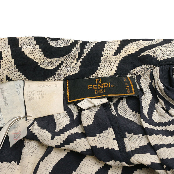 フェンディ アニマル ブラック アイボリー シルク スカート レディース FENDI 【中古】