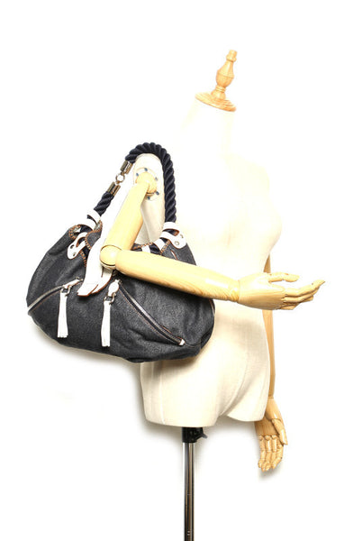 サルヴァトーレフェラガモ FG 21 7326 ネイビー ホワイト デニム レザー ショルダーバッグ レディース Salvatore Ferragamo 中古