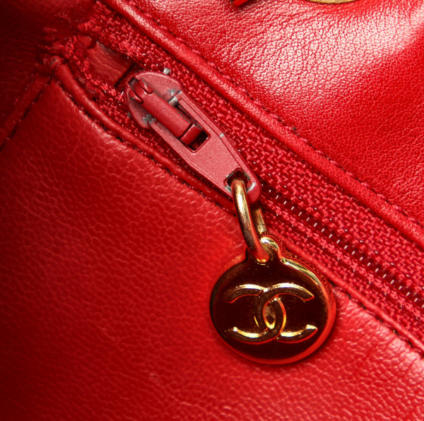 シャネル レッド 赤 レザー チェーン ショルダー トートバッグ レディース CHANEL 中古