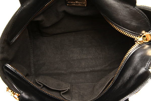 サルヴァトーレフェラガモ ガンチーニ EZ-21 E955 ブラック ゴールド レザー ハラコ ショルダーバッグ レディース Salvatore Ferragamo 【中古】