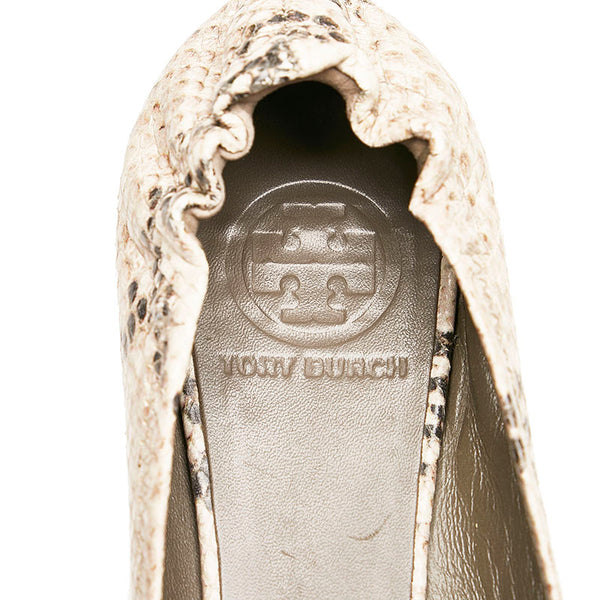 トリーバーチ パイソン型押し バレエシューズ フラット パンプス ベージュ レザー レディース Tory Burch 【中古】