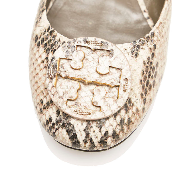 トリーバーチ パイソン型押し バレエシューズ フラット パンプス ベージュ レザー レディース Tory Burch 【中古】