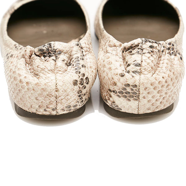 トリーバーチ パイソン型押し バレエシューズ フラット パンプス ベージュ レザー レディース Tory Burch 【中古】