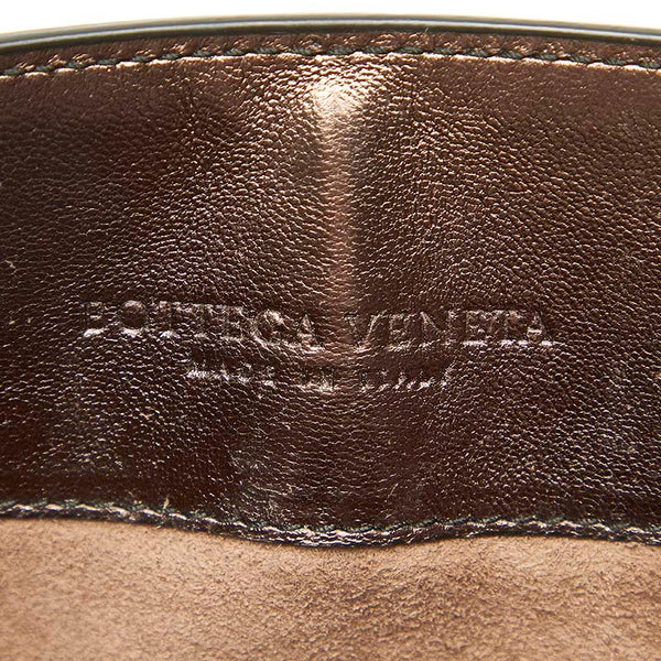 ボッテガヴェネタ イントレチャート メタリックカーキ シルバー  レザー ショルダーバッグ レディース BOTTEGAVENETA 【中古】