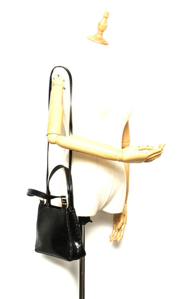 サルヴァトーレフェラガモ AQ-21 7755 ブラック レザー型押し ハンドバッグ レディース Salvatore Ferragamo 中古