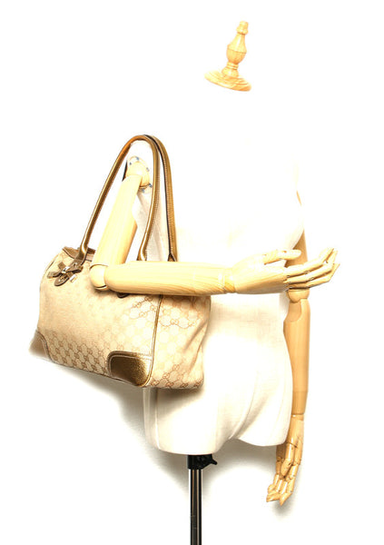 グッチ GGキャンバス 177052 ベージュ ゴールド キャンバス レザー ショルダーバッグ レディース GUCCI 中古