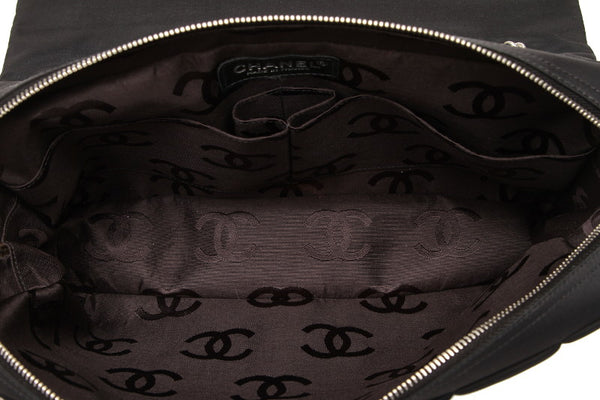 シャネル チョコバー ココマーク ブラック ナイロン チェーン ショルダーバッグ レディース CHANEL 中古