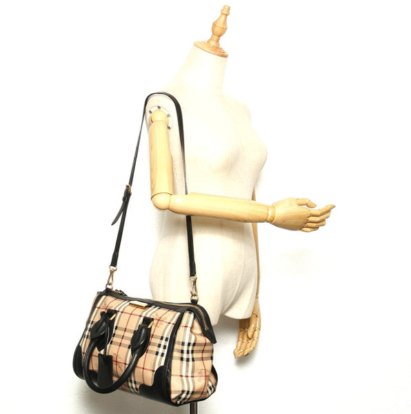 バーバリー ノバチェック ベージュ PVC レザー ボストンバッグ ショルダーバッグ 2WAY レディース BURBERRY 中古