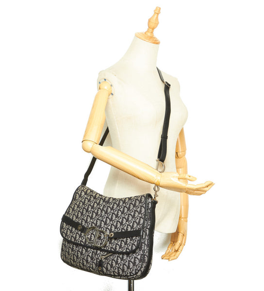 クリスチャンディオール トロッター ブラック グレー キャンバス レザー 斜め掛け ショルダーバッグ レディース Christian Dior 中古