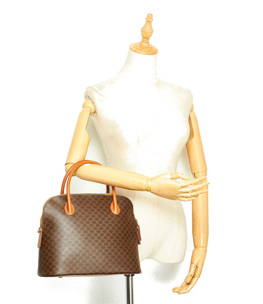 セリーヌ マカダム ブラウン PVC レザー ハンドバッグ レディース CELINE 中古