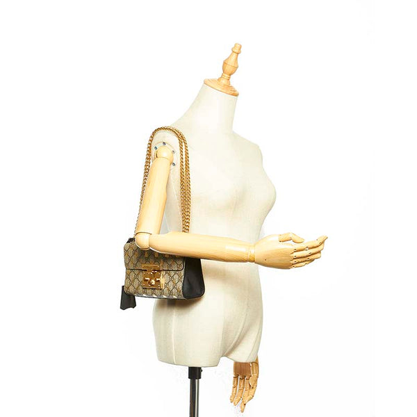 グッチ GGスプリーム ビー 蜂  409487 ベージュ ブラウン PVC レザー チェーン ショルダーバッグ レディース GUCCI 【中古】