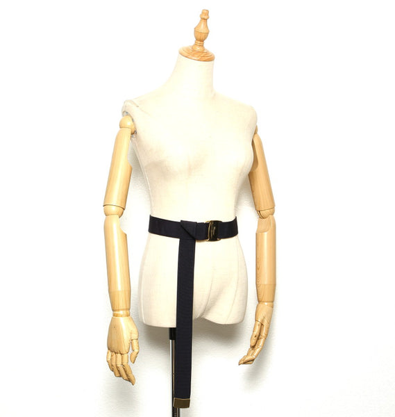 サルヴァトーレフェラガモ ヴァラ ネイビー ゴールド ナイロン レザー ベルト レディース Salvatore Ferragamo 中古