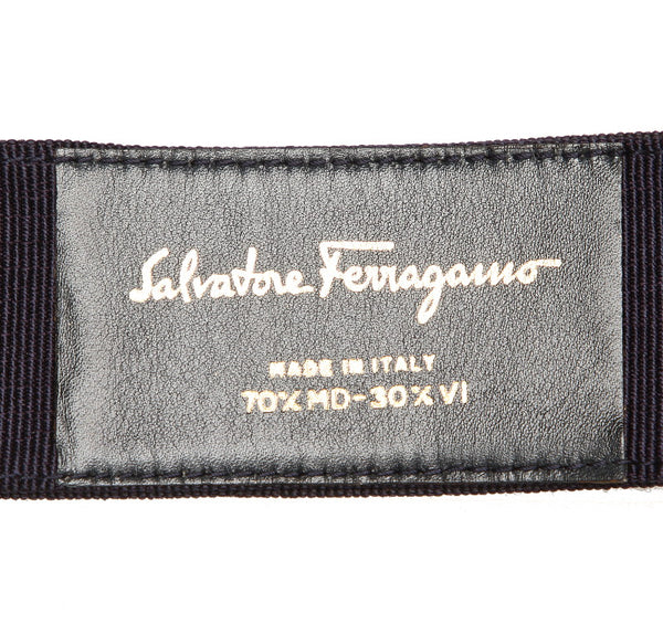 サルヴァトーレフェラガモ ヴァラ ネイビー ゴールド ナイロン レザー ベルト レディース Salvatore Ferragamo 中古
