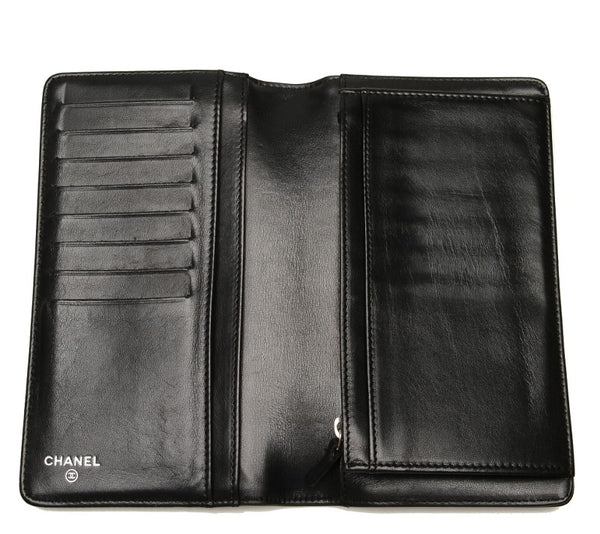 シャネル クルーズライン カメリア ブラック エナメル レザー 長財布 レディース CHANEL 中古
