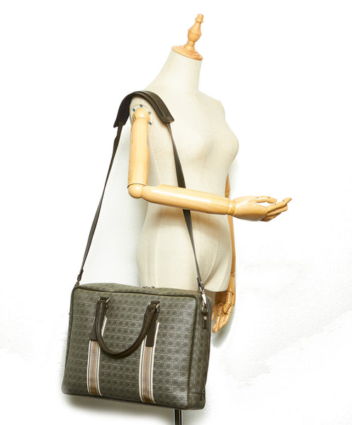 サルヴァトーレフェラガモ ガンチーニ カーキ PVC レザー キャンバス ビジネスバッグ ショルダーバッグ 2WAY メンズ Salvatore Ferragamo 中古