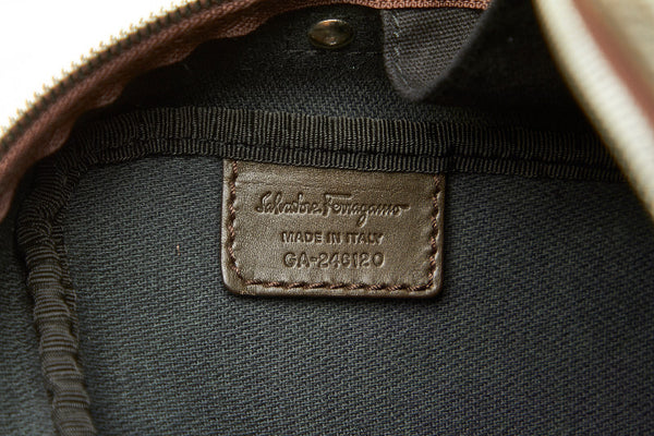 サルヴァトーレフェラガモ ガンチーニ カーキ PVC レザー キャンバス ビジネスバッグ ショルダーバッグ 2WAY メンズ Salvatore Ferragamo 中古