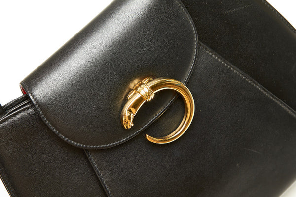 カルティエ パンテール ブラック レザー ショルダーバッグ レディース CARTIER 中古
