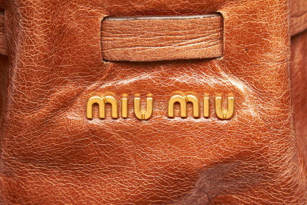 ミュウミュウ ブラウン レザー ショルダーバッグ レディース MIUMIU 中古