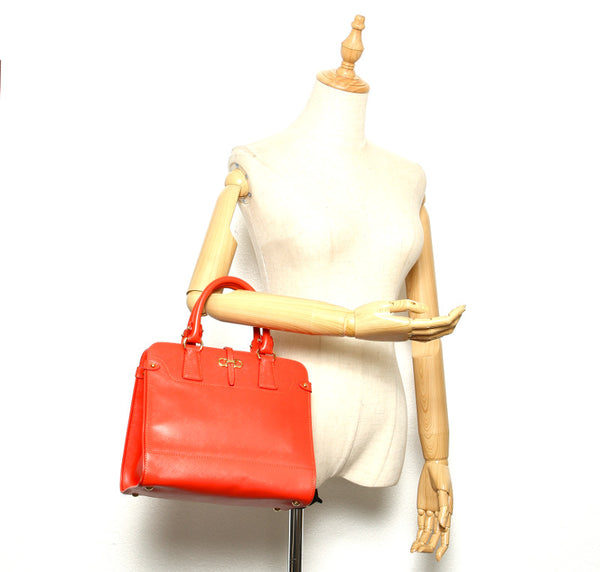 サルヴァトーレフェラガモ ガンチーニ DY-21 D290 オレンジ レッド レザー ハンドバッグ レディース Salvatore Ferragamo 中古