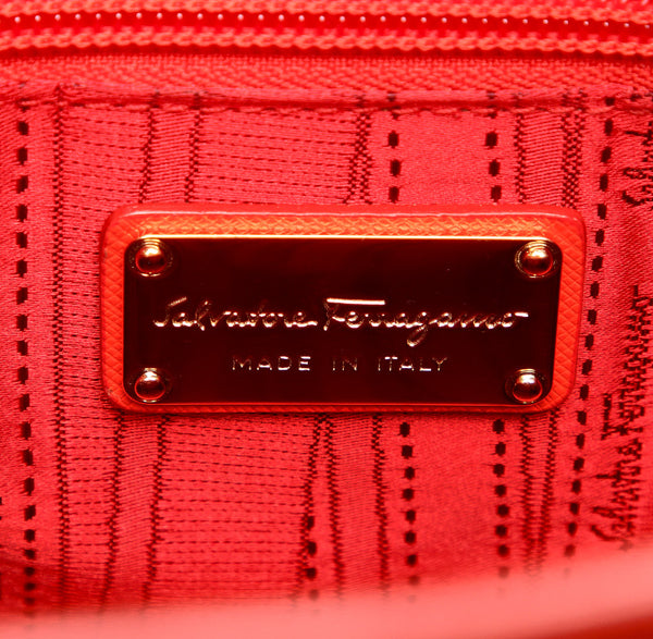 サルヴァトーレフェラガモ ガンチーニ DY-21 D290 オレンジ レッド レザー ハンドバッグ レディース Salvatore Ferragamo 中古