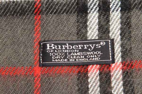 バーバリー チェック グレー ブラック ホワイト レッド ウール マフラー ユニセックス BURBERRY 中古