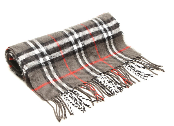 バーバリー チェック グレー ブラック ホワイト レッド ウール マフラー ユニセックス BURBERRY 中古