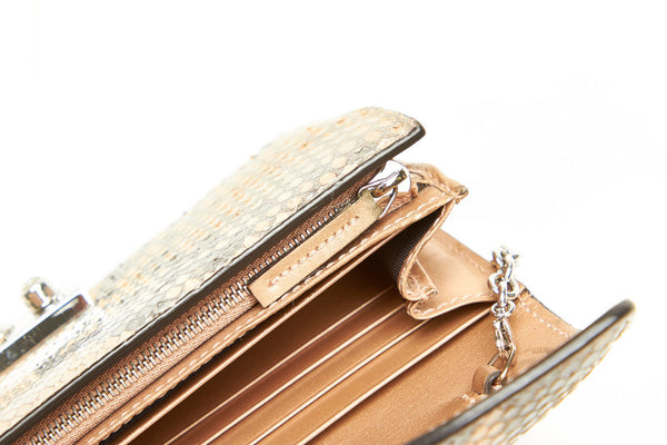 グッチ 331741 ベージュ レザー型押し 長財布 レディース GUCCI 中古