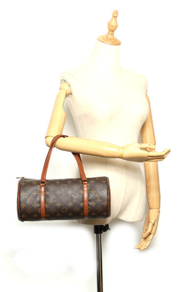 ルイ ヴィトン モノグラム パピヨン30 M51385 ブラウン PVC レザー ハンドバッグ レディース LOUIS VUITTON 中古