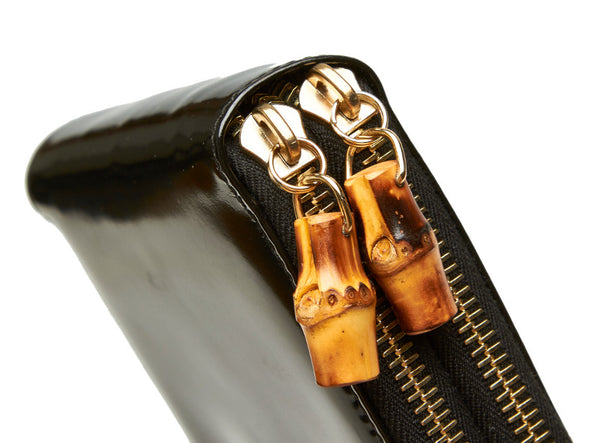 グッチ バンブー 035 1408 1919 ブラック パテントレザー 二つ折り財布 レディース GUCCI 中古