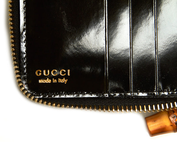 グッチ バンブー 035 1408 1919 ブラック パテントレザー 二つ折り財布 レディース GUCCI 中古