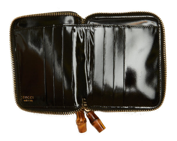 グッチ バンブー 035 1408 1919 ブラック パテントレザー 二つ折り財布 レディース GUCCI 中古