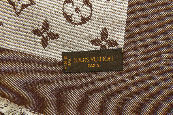 ルイ ヴィトン モノグラム グレー ブラウン シルク ウール スカーフ レディース LOUIS VUITTON 中古