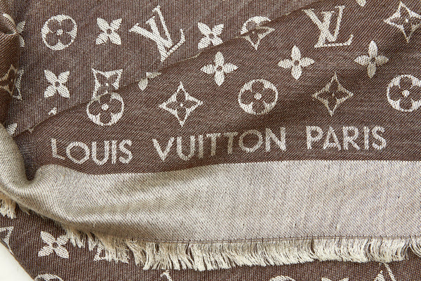 ルイ ヴィトン モノグラム グレー ブラウン シルク ウール スカーフ レディース LOUIS VUITTON 中古