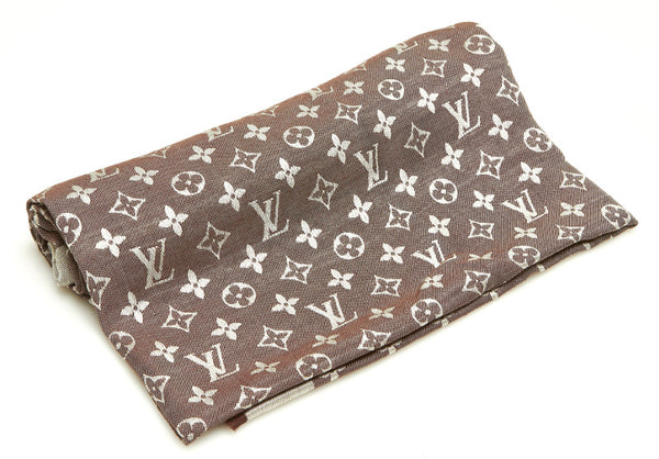 ルイ ヴィトン モノグラム グレー ブラウン シルク ウール スカーフ レディース LOUIS VUITTON 中古