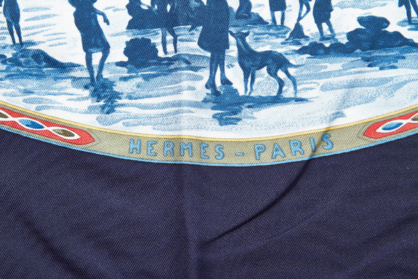 カレ90 CAVALIERS PEULS プール族の騎手 ブルー シルク スカーフ レディース 中古