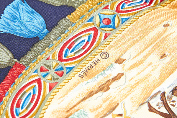 カレ90 CAVALIERS PEULS プール族の騎手 ブルー シルク スカーフ レディース 中古