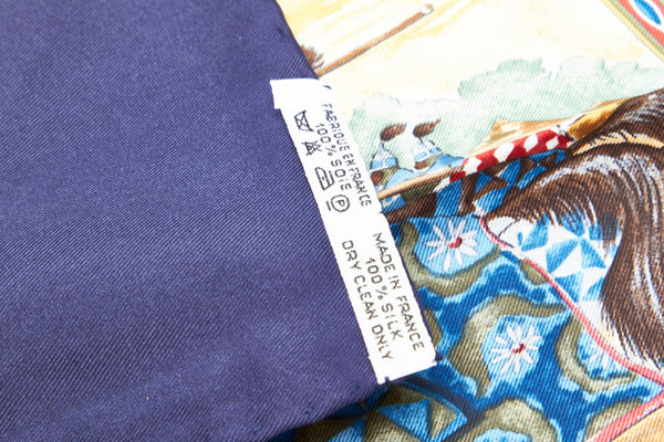 カレ90 CAVALIERS PEULS プール族の騎手 ブルー シルク スカーフ レディース 中古